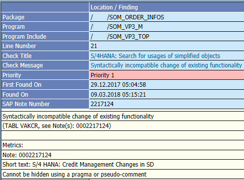 ATC error for VAKCR table Syntactically incompatible change of existing functionality