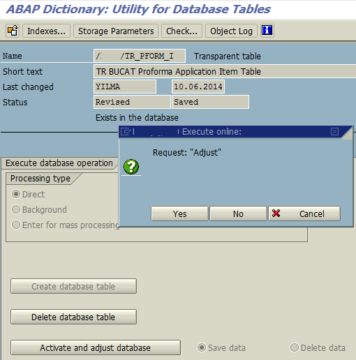 activate and adjust SAP database table