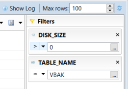 add filter for database table list