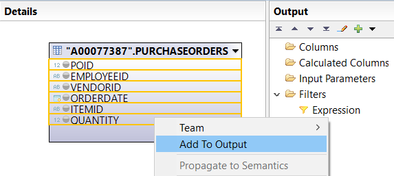 output columns