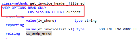 AMDP class method options for CDS session client parameters