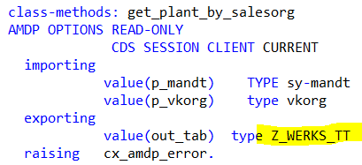 AMDP output parameter with table type having rows with structured row type