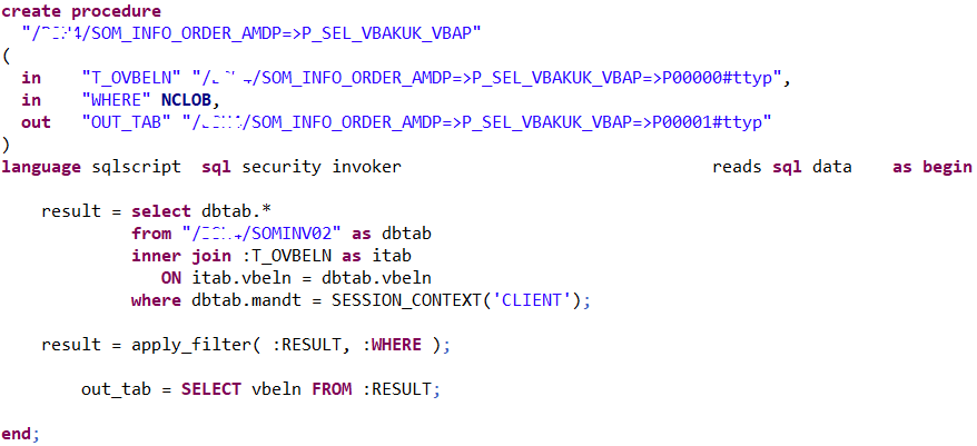 SAP HANA AMDP Create Procedure SQL code