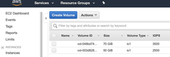 delete Elastic Block Store volumes