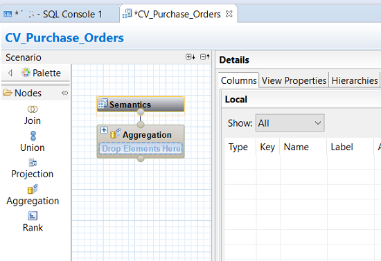 calculation view SAP HANA View Editorissa