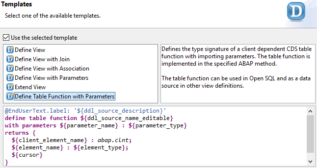 SAP HANA CDS Table Function with Parameters template