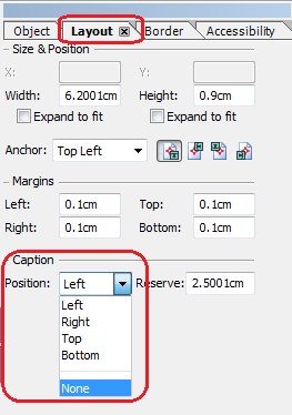caption position for text field on Adobe Form Builder