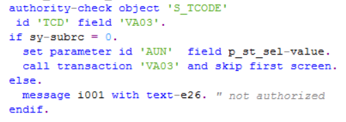 ABAP code using Authority-Check for SAP transaction code