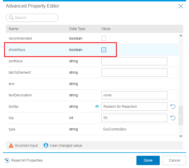 SAP Personas Combo Box showKeys property