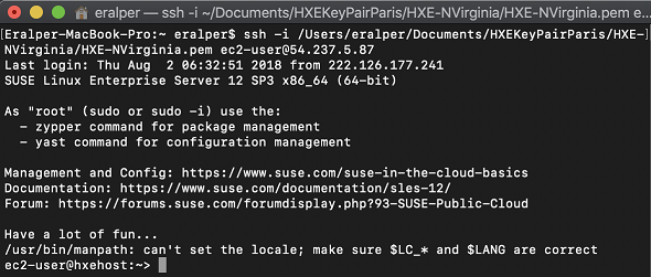 connect to HANA Express EC2 instance from MAC using Terminal application