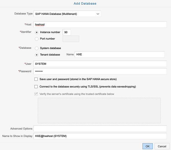 add HXE tenant database to SAP Web IDE on SAP HANA Express