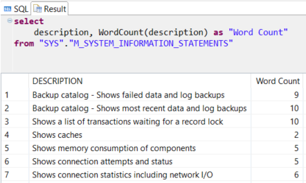 count words in string column using SQL function on HANA database table