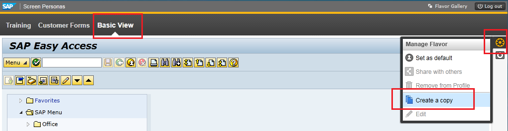 create a copy of Basic View SAP Screen Personas flavor