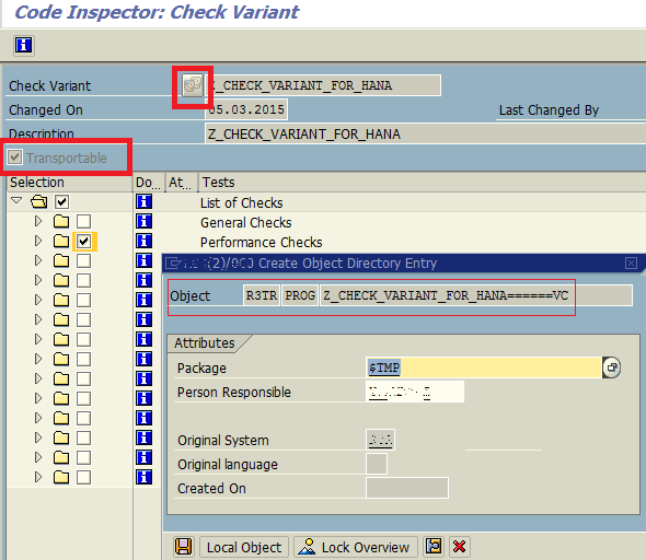 create Code Inspector check variant for transport to other SAP systems