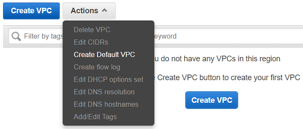 create default VPC for SAP HANA Express
