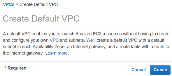 default VPC in AWS region