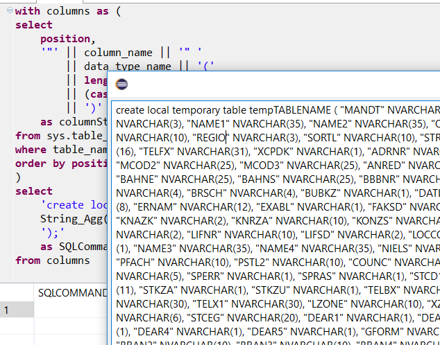 create local temporary table on SAP HANA database using SQLScript