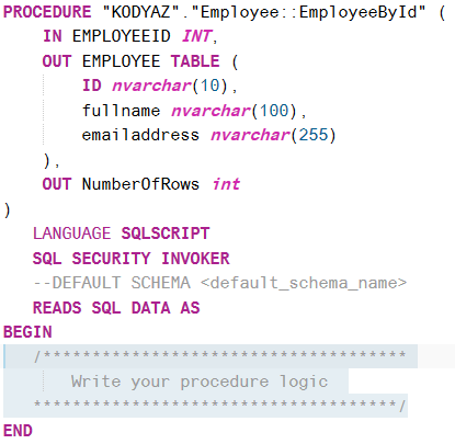 create hdb procedure on SAP HANA database