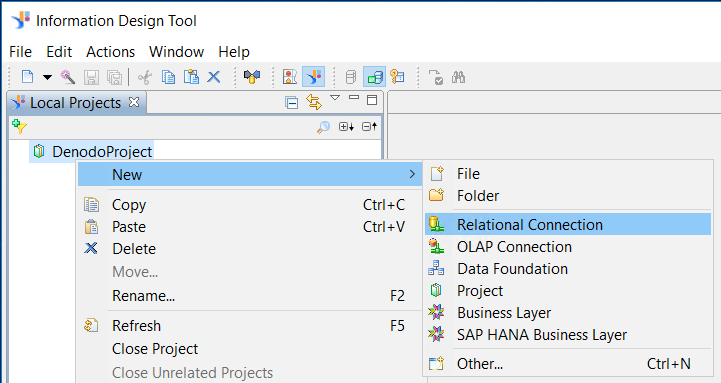 new relational connection to Denodo from SAP Business Objects project