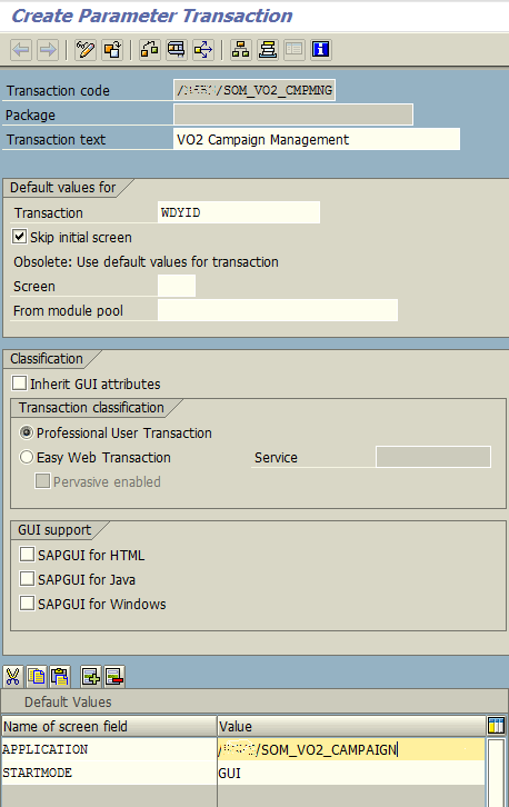create parameter transaction in ABAP Web Dynpro