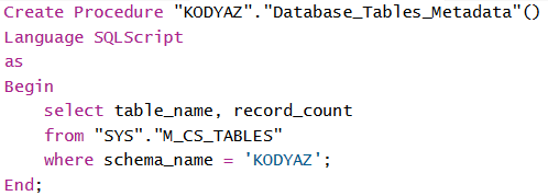 create procedure using SQLScript on SAP HANA database