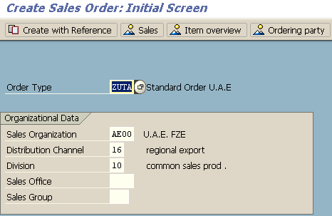 SAP sales order creation screen VA01 transaction code