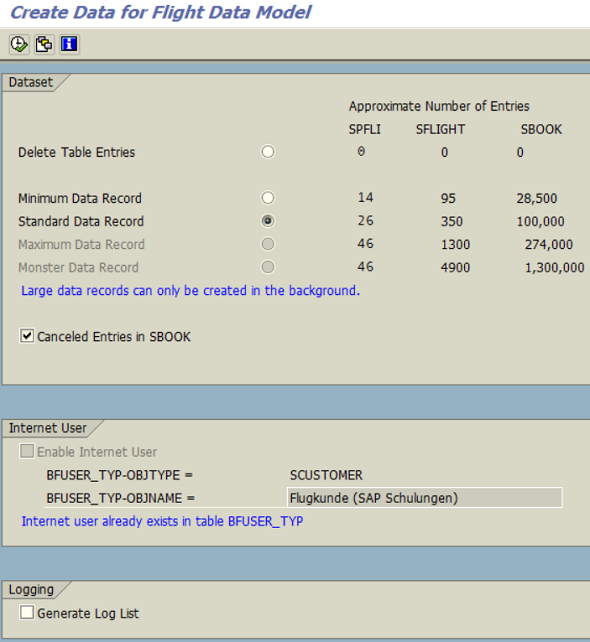 generate test data for SAP demo flight tables