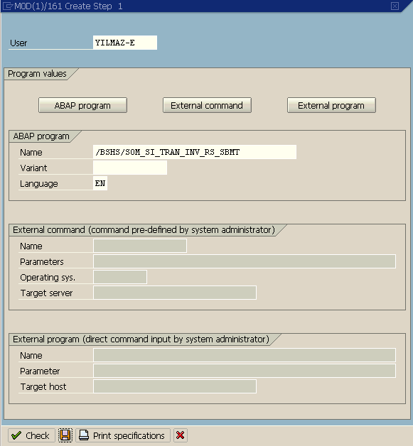 step detail in SAP job definition screen