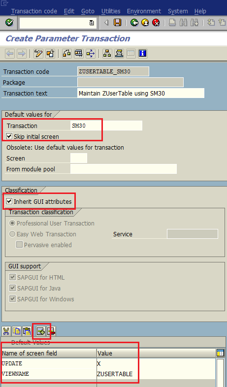 create new SAP transaction to maintain ABAP table using SM30