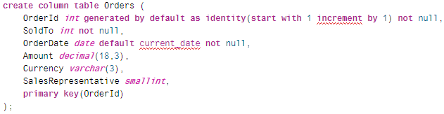 create table with identity column in SAP HANA database