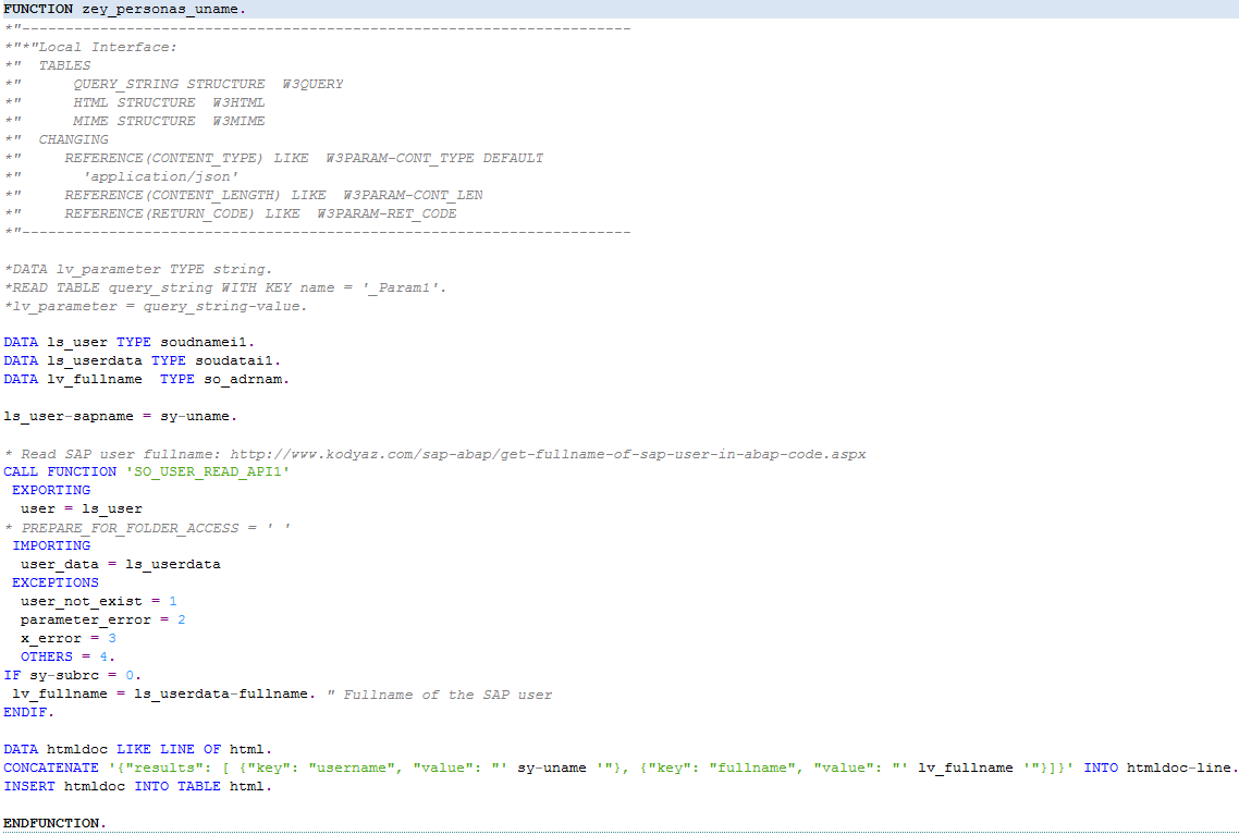 ABAP WebRFC function module code for SAP Personas script button call