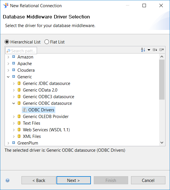 SAP BO connection database driver selection