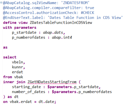 Dates Table Function use in SAP CDS View with code sample