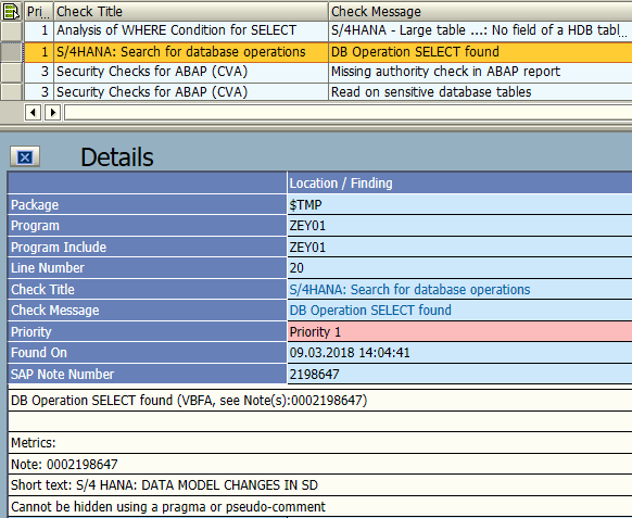 DB Operation SELECT found (VBFA, see Note(s):0002198647)