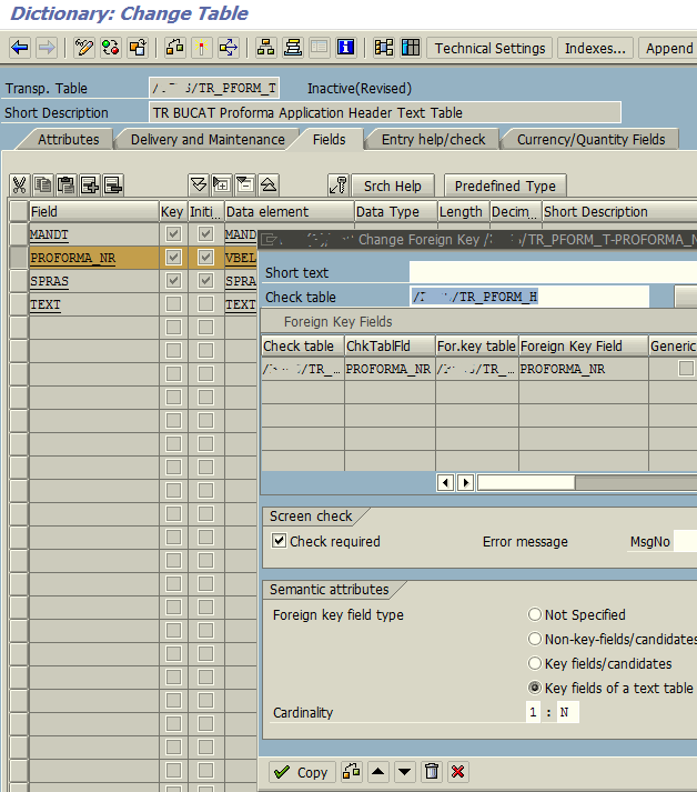 remove foreign key temporarily on ABAP table field