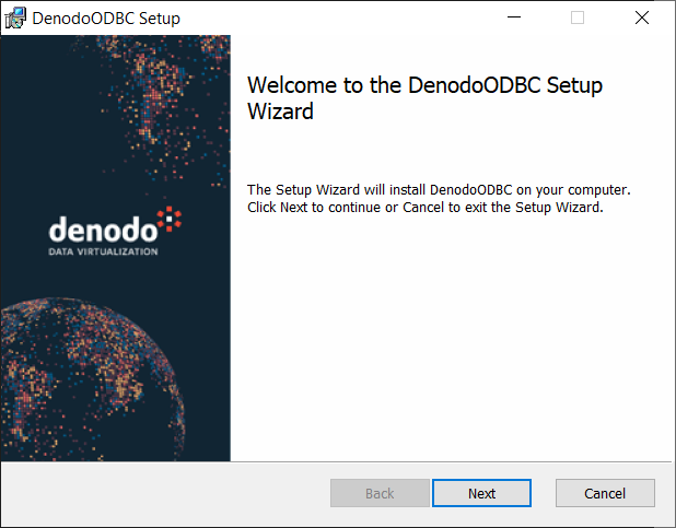 Denodo ODBC driver setup wizard