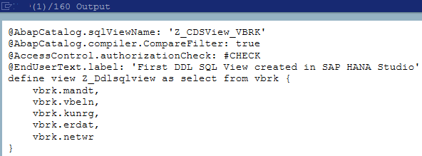 SQL DDL source codes of SAP CDS view