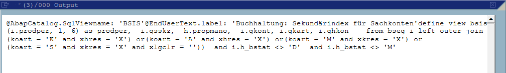 SQL codes of SAP HANA CDS View BSIS