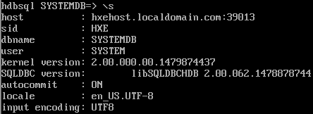 SAP HANA database system information with hdbsql utility