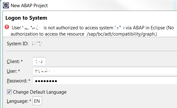 connect error to SAP via ABAP in Eclipse