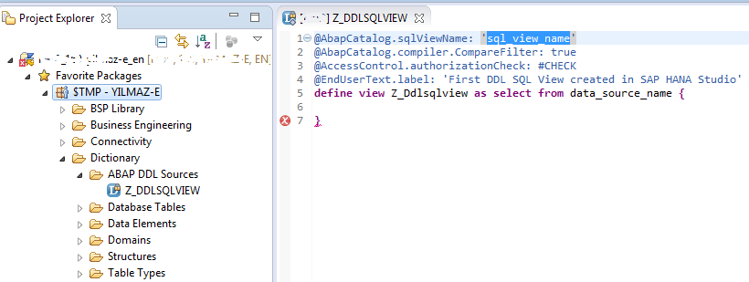 SAP HANA DDL Source to create CDS view in Eclipse