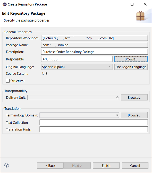 repository package properties