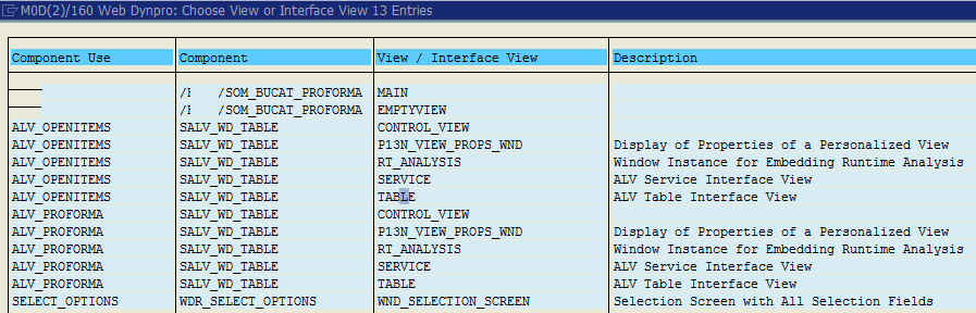 choose among Web Dynpro view or interface views