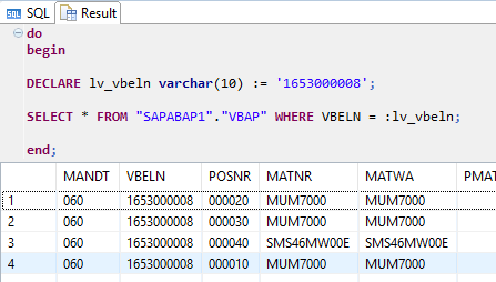 execute SELECT query on SAP HANA database tables