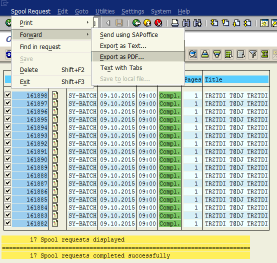 Export spool requests as PDF using SAP SP01 transaction