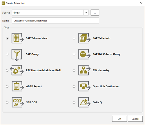 extraction source and types in Xtract Universal tool