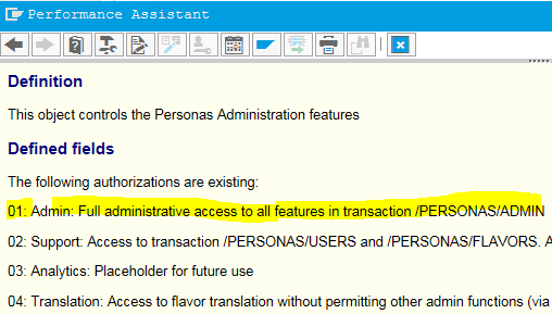 SAP authorization object field values list