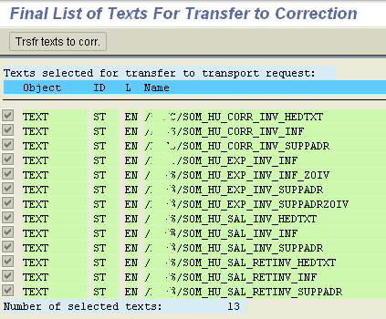 SAP standard texts to transport using ABAP program