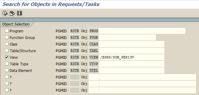 search for ABAP objects in SAP requests and tasks