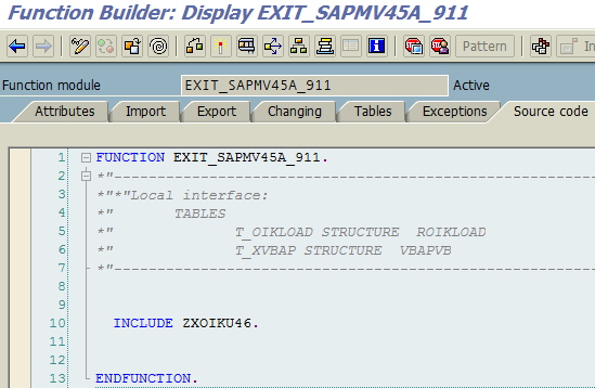 call customer function for user exit